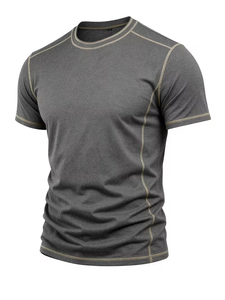 Men's Blue Regular Fit O-Neck T-Shirt Short Sleeve Knitted Eco-Friendly Raglan Sleeve 100% Cotton Casual Solid 240g Silk Screen - Product Image 3