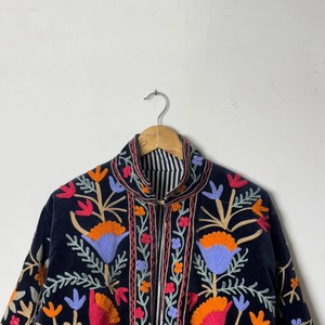 Veste bohème à fermeture éclair brodée de fleurs, col mandarin, manches longues, grande taille, vêtements d'extérieur pour femmes, vêtements d'automne - Product Image 4