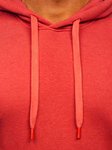 Men's Red Hooded Sweatshirt Regular Fit Solid Color Casual Fleece Hoodie with Front Pocket Knitted Cotton Autumn Wear - Product Image 6