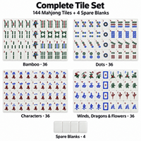 Ensemble de Mahjong américain à paillettes, 144 tuiles avec 4 tuiles vierges supplémentaires, étui de transport, dés, jetons et indicateur de vent