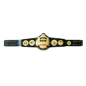 Cinturón de Campeonato Mundial ECW con Placa Dorada y Banderas de EE. UU., Reino Unido, Canadá y Japón, Correa Negra, Cinturones de Título Coleccionables - Product Image 1