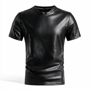 T-shirt en cuir à manches courtes zippé pour homme, respirant, écologique, de haute qualité, style vintage streetwear - Product Image 3