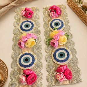 Evil Eye Floral Diya Decoration Pair Handmade Gold Patti Pearl Wedding <b>Mandir</b> Pooja Festival Home Decor Gift Item - Product Image 2