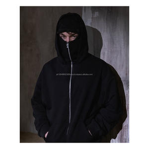 Sweat-shirt à capuche cagoule pour homme en coton épais 100 %, coupe oversize, double capuche zippée, épaules tombantes, personnalisable pour l'hiver - Product Image 6