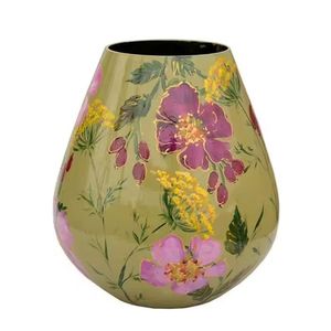 Florero Cilíndrico de Metal de Lujo con Detalle Floral y Cuello Dorado Pulido, Ideal para Decoración de Mesa al por Mayor - Product Image 2