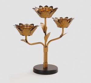 Golden Metal Flower Shape <b>Candelabra</b> With Three Arms For Home Decoration - Product Image 2