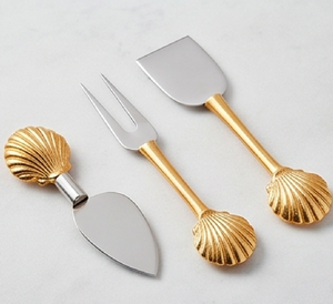<b>Cheese</b> <b>Knife</b> <b>Set</b> With Shell Handle Stainless Steel Blade Gold Plated Durable <b>Cheese</b> Tools For Serving Use And Kitchen Use - Product Image 3