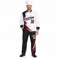 Uniforme de chef unisexe à manches longues personnalisé, fermeture à boutons, vêtements de travail pour restaurant et cuisine, ensemble veste et pantalon, fabricant OEM