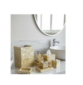 Ensemble d'accessoires de salle de bain élégant en nacre, bol pour décoration de comptoir de vanité de luxe avec incrustation artisanale et qualité supérieure - Product Image 4