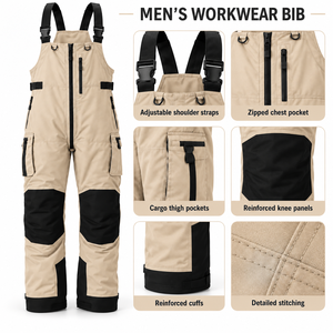 Mens Industrial Workwear Bib Overalls Reinforced <b>Knees</b> Cargo Storage Pockets Front Zip Adjustable <b>Straps</b> Mechanic Work Dungarees - Product Image 4