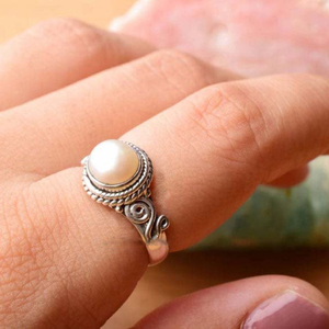 Pearl <b>Ring</b> <b>925</b> Sterling <b>Silver</b> Handmade Band Bezel Setting <b>Ring</b> For Her - Product Image 2