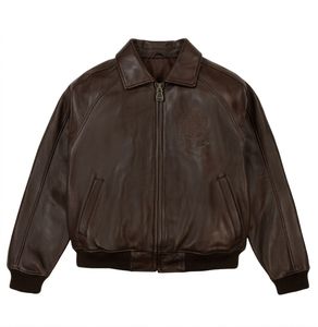Veste bomber d'aviateur en toile et cuir véritable pour homme, col rabattu, hiver - Product Image 3