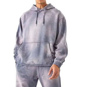 Ensemble 2 pièces streetwear personnalisé : sweat à capuche zippé et pantalon de survêtement, effet soleil délavé et délavé à l'acide, 100% coton, taille élastique, prix abordable - Product Image 2