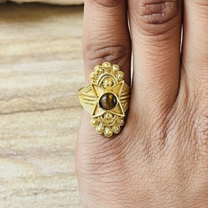 Latest Design Boho Star Tiger Eye <b>Ring</b> Tribal Brass Jewelry For Women 18K Gold Plated Celestial <b>Chunky</b> Statement Wholesale <b>Ring</b> - Product Image 2