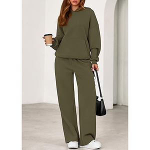 Conjunto de Sudadera con Capucha Oversize para Mujer y Pantalones Anchos de Pierna Ancha, Estilo Casual Athleisure, 2 Piezas - Product Image 4