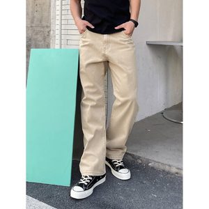 Jean en denim beige tendance pour homme, coupe droite ample et décontractée, 100 % coton, lavé, écologique, respirant, taille 28-42, style vintage - Product Image 5