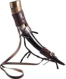 Handmade Polished Buffalo Horn Drinking <b>Cup</b> with Leather Strap Stand Rustic Natural Craft Art Collectible Thanksgiving Christmas - Product Image 4
