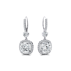 Boucles d'oreilles créoles pendantes en or massif 14K 18K avec diamant de laboratoire taille coussin 2 carats certifié IGI, couleur D VVS, 64 diamants d'appoint multiples - Product Image 4