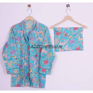 ชุดนอนผ้าฝ้ายเนื้อนุ่มพิมพ์ลายดอกไม้ด้วยมือ ชุดนอนแขนยาวสำหรับผู้หญิง ใส่สบายๆ ในช่วงฤดูร้อน เหมาะสำหรับใช้ในชีวิตประจำวัน - Product Image 2