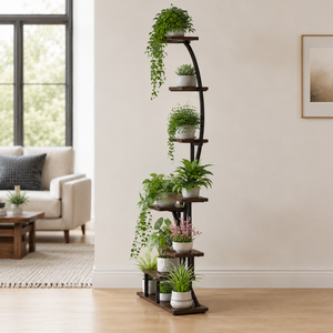 Soporte de Metal y Madera Curvado para Plantas, Estante de Múltiples Niveles para Macetas de Interior, Estante Decorativo de Esquina para Decoración del Hogar y Jardín - Product Image 3