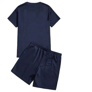Ensemble T-shirt et short décontracté pour homme, bleu marine uni, manches courtes, 100% coton respirant, service OEM, été - Product Image 2