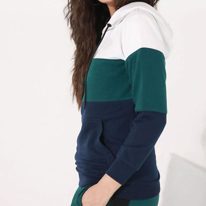 Sweat-shirt à capuche pour femme, à blocs de couleur, manches longues, en coton et fibre de bambou, tricoté, respirant, avec poches, style automne - Product Image 2
