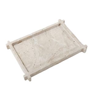Natural Travertine <b>Rectangle</b> Serving Tray Frame Edge Design Decorative Stone Tray Luxury <b>Coffee</b> <b>Table</b> Organizer Tray Home Decor - Product Image 1