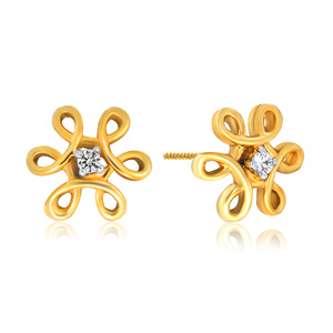 Pendientes de Diamantes Clásicos de Oro Amarillo con Corte Princesa, Diamantes Naturales, para Uso Diario de Mujeres, Angelic Garden - Product Image 2