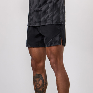 Shorts de sport pour homme avec logo personnalisé sur le devant, fermeture à cordon de serrage, respirants, séchage rapide, en toile de polyester et coton, pour l'été, les sports et la plage - Product Image 1