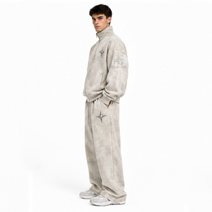 Survêtement imprimé tendance pour homme, blanc cassé, durable, avec fermeture éclair intégrale, col montant, coupe ample, décontracté, avec poches latérales - Product Image 4