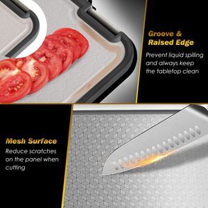 Lot de 2 planches à découper légères en acier inoxydable double face, avec design en maille PP pour hacher et émincer les fruits et légumes - Product Image 5