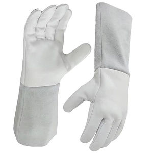 Guantes de Soldadura de Piel de Cabra Blanca Reutilizables, Resistentes al Calor, Largos, para Soldadura TIG y Uso en Construcción - Product Image 2