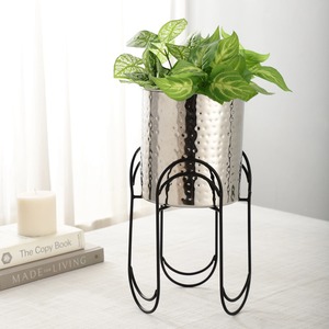 Modern Metal Flower <b>Stand</b> with Chrome Plated <b>Pot</b> for Indoor Green Plants Desktop Use Minimalist Design - Product Image 1