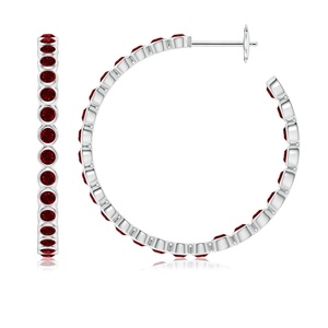 Boucles d'oreilles créoles en or massif 14K avec rubis, taille ronde, sertissage à la française, bijoux fins, fabricant OEM ODM, cadeau pour la mère - Product Image 2