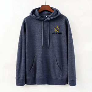 Sweat-shirt à capuche gris MBAANI, coupe classique, couleur unie, logo sur le devant, vêtement décontracté pour l'automne, 100% coton molletonné, sweat-shirt à capuche unisexe - Product Image 4