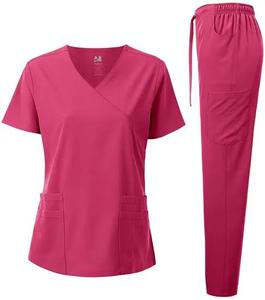 Unisex Medical <b>Scrub</b> Set V Neck Short Sleeve Top Jogger Pants Hospital Uniform Nursing Workwear - Product Image 3