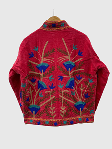 Veste en coton brodée à la main avec des motifs floraux, manches longues, col mandarin, taille plus, style Prairie Chic, vêtements d'hiver pour femmes - Product Image 2