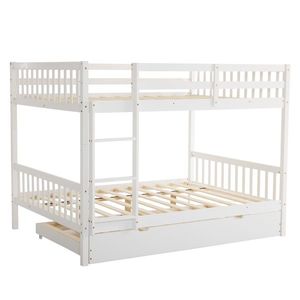 White Pinewood Full Size Bunk Bed with Trundle Ladder and Safety Rails for Dormitory Use - Product Image 2