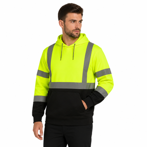 Sweat à capuche de travail haute visibilité en polyester réfléchissant pour homme, uniforme de sécurité imperméable et respirant avec fermeture éclair frontale - Product Image 3