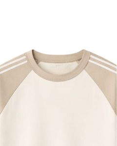 Camiseta Beige Caqui de Manga Raglán para Hombre, Casual, Cuello Redondo, Hombros a Rayas, Transpirable, Mezcla de Algodón, Suave y Cómoda - Product Image 5
