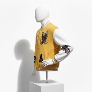 Blouson Bomber Homme Y2K Streetwear Personnalisé avec Logo, Broderie Graphique Aigle Jaune Vintage, Style Letterman, Tissu Lourd - Product Image 6