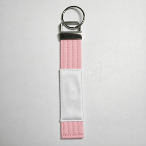 Pink and White Fabric Keychain with Metal <b>Ring</b> and D-<b>Ring</b> Attachment - Product Image 1
