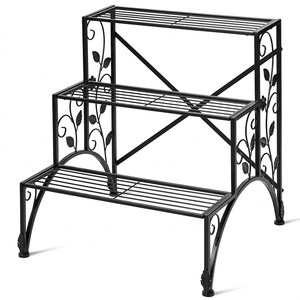 Top Selling Metal <b>Plant</b> Stand <b>Rectangular</b> Slatted Shelf Rack for Indoor Outdoor Garden Flower Display Black <b>Pot</b> Holder - Product Image 5