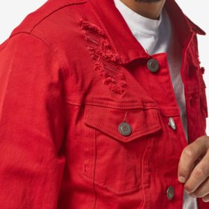 High Quality Men's Custom Red <b>Denim</b> <b>Jacket</b> <b>Vintage</b> High Street Hip-Hop Style Winter Fashion Jean <b>Jackets</b> Distressed - Product Image 6