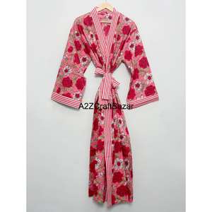 Bata Kimono Ecológica 100% Algodón Puro Lavable con Estampado Floral para Dama de Honor, Ropa de Dormir de Verano Suave y Elegante - Product Image 3