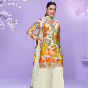 Traje Chinon Plazzo Listo para Usar para Mujer con Bordado Digital - Estilo Étnico para Bodas y Diwali - Product Image 1
