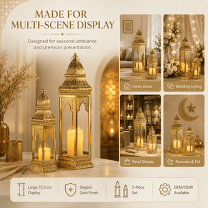 Wholesale Custom Gold Moroccan Ramadan Fanoos <strong>Lantern</strong> Set Metal Glass <strong>Candle</strong> <strong>Holder</strong> for Eid Wedding Decor - Product Image 2