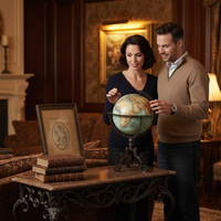 Globe terrestre décoratif de 40 cm avec cadre en métal et base noire solide |   Carte politique géographique pour l'apprentissage des étudiants et la décoration de bureau