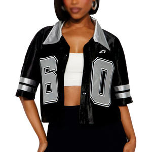 Camiseta Deportiva Corta de Satén para Mujer, Estilo Jersey de Fútbol, con Botones al Frente, Manga Corta a Rayas, de Poliéster, Color Negro, de Secado Rápido - Product Image 6