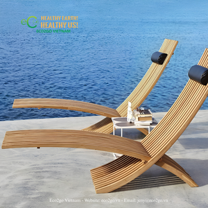 ECO2GO VIETNAM Chaise longue en bois style resort, design vague, coussin en option, surface inclinable confortable, jardin, hôtel, villa - Product Image 4